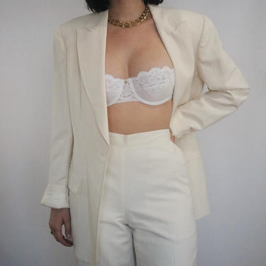 Vintage Silk Trousers - Cream Silk + Linen Trousers - 28in Waist 