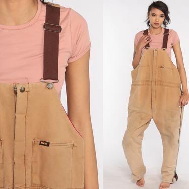 Tan INSULATED Overalls Key Coveralls Workwear Brown Baggy Bib Pants Work Wear Long Cargo Vintage Dungarees Extra Large xl 
