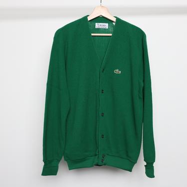 vintage kelly green 1960s IZOD LACOSTE grunge vintage mid-century CARDIGAN men's sweater -- size large 