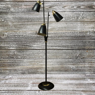 Vintage Black Bullet Floor Lamp, 1950's Mid Century Modern Lighting, Triennale Floor Lamp, Gerald Thurston for Lightolier, 3 Cone Pole Lamp 