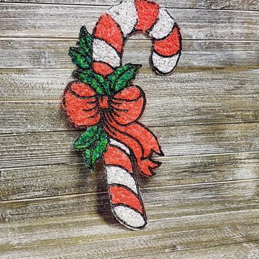 Vintage Popcorn Candy Cane, Melted Plastic Christmas Kitsch Wall Hanging, Mid Century Modern, Window Door Decoration, Vintage Christmas 