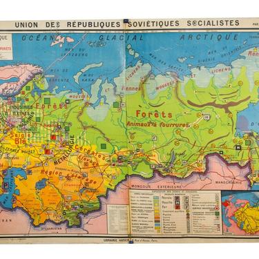 Large French map of the USSR /URSS 1970 school aid Soviet Union