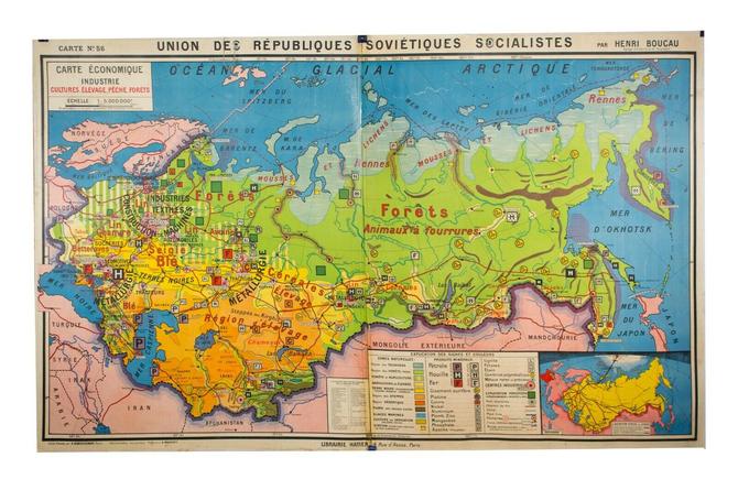 Large French map of the USSR /URSS 1970 school aid Soviet Union
