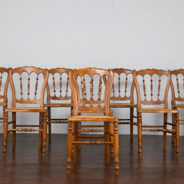 Antique Set of 8 Petite French Napoleon III Provincial Maple Cane Dining Chairs by StandOutSpaces