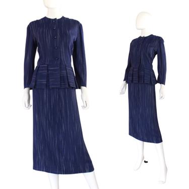 1940s Navy Blue Suit - 1940s Peplum Suit - 40s Blue Suit - 1940s Womens Suit - 1940s Rayon Suit - Vintage Navy Blue Suit | Size Small / Med 