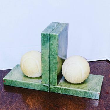 Italian Marble Tennis Ball Bookends 
