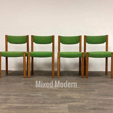 Harvey Probber Oak Frame Green Dining Chairs - Set of 4 