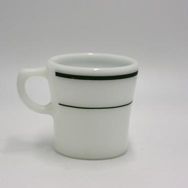 vintage pyrex white glass mug with green stripe 