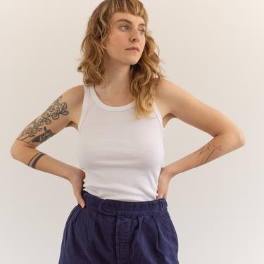 Vintage 27 Waist Pleat Blue Twill Chino Shorts | High Rise Workwear | Button Fly | SB019 