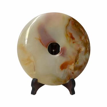 Chinese Natural White Brown Stone Round Fengshui Home Decor Display ws1837E 