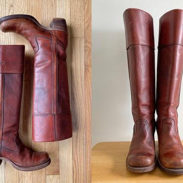 1970s Frye Georgetown Leather Pull-On Boots brown burnt chestnut 