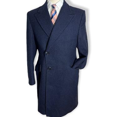 Vintage 1940s DOUBLE-BREASTED Peaked Lapel Wool TWEED Overcoat ~ size 36 ~ Top Coat ~ Art Deco ~ Herringbone 