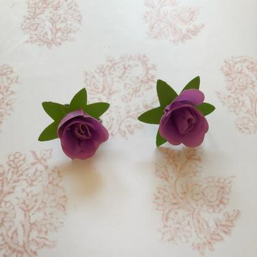 Vintage Purple Rose Screwback Earrings - 1960s 