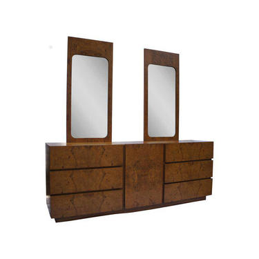 Milo Baughman for Lane Olivewood Burl Dresser/Credenza With Mirrors 