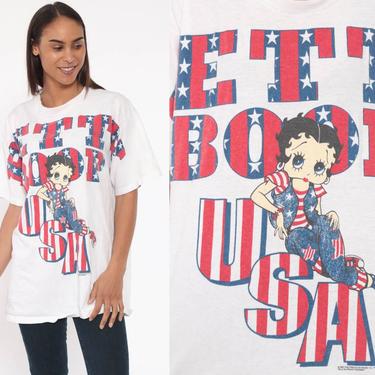 90s Betty Boop USA Shirt 4th Of July Shirt American Flag Graphic Shirt Vintage T Shirt 90s Tee Kawaii 1990s Streetwear Large 