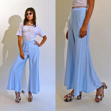 vintage 70s baby blue elephant bells flare trouser 1970s flares 70's bell bottoms unisex mod hippie high waist waisted 26&amp;quot; xs/s 