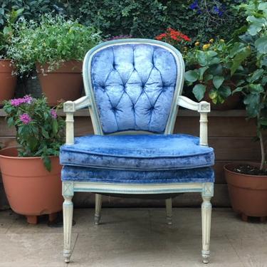 french style blue tufted arm chair
