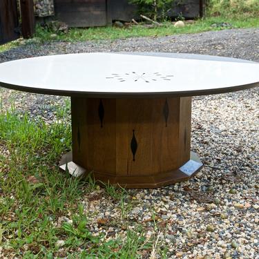 1960s Round Pedestal Coffee Table in the Kipp Stewart / Drexel Style Vintage Mid-Century Modern Cabinmodern Retro 