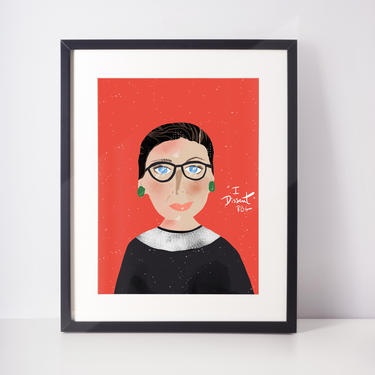 RBG Inspired Cartoon Portrait  Ruth Bader Ginsburg Art Print Wall Art Nursery Art Girl Power Nursery 
