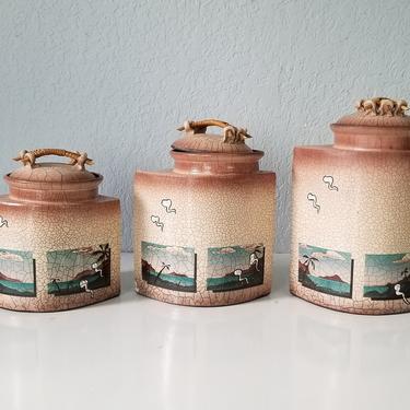 1980s Signed Ken Jensen Raku Lidded Pottery Jars - Set of 3 