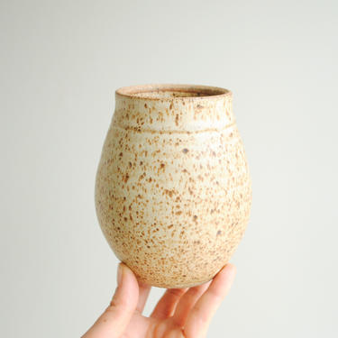 Vintage Stoneware Pottery Vase, Studio Pottery White and Brown Neutral Pottery Vase 