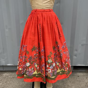 1960’s Orange Cotton Japanese Print Skirt