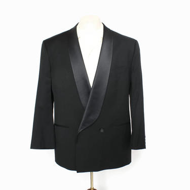Vintage 90s Armani Tuxedo / 1990s Men's Armani Black Wool &amp; Silk Shawl Collar Tux Jacket 42 M 