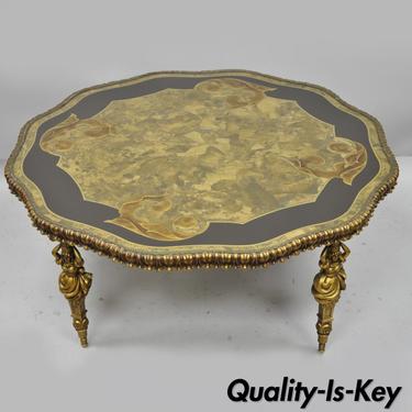 Vintage Gold Hollywood Regency French Style Female Figural Metal Coffee Table