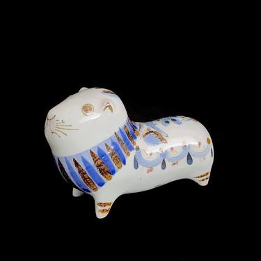 Vintage Ken Edwards Mexican Tonala Folk Art Pottery Ceramic Hand Painted Ginea Pig Figurine w Floral & Bird Scene Design Mexico 