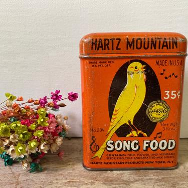 Vintage Hartz Mountain Bird Song Tin, Bird Lovers, Orange With Yellow Bird, Canary Food Tin, Small Tin 