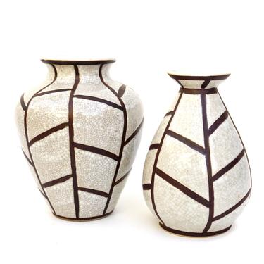 Mid-Century Geometric Crackle Porcelain Vases || Formalities by Baum Bros. Geometric Crackle Collection || Earthtone Large Vases 