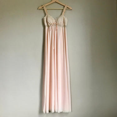 50s/60s XS/S Peach and Lace Full Length Slip Dress 