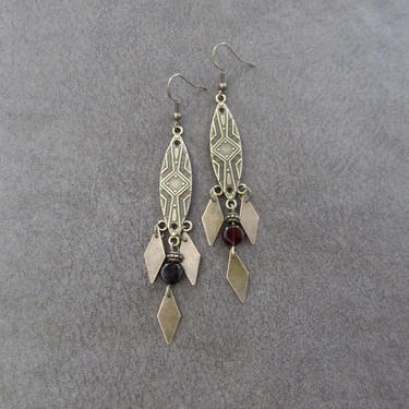 Garnet earrings, long gypsy chandelier earrings, boho chic earrings, tribal ethnic earrings, red chandelier earrings, princess earrings 
