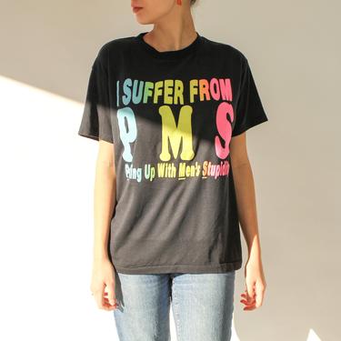 Vintage 80s PMS Putting Up With Mens Stupidity Single Stitch Tee | Made in USA | Paper Thin, Threadbare, Super Soft | 1980s Funny T-Shirt 