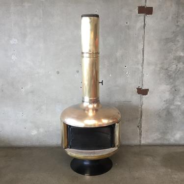 Vintage Mid Century Brass Plated Fire Drum Fireplace