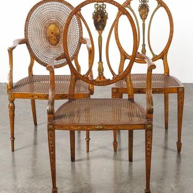 SOLD. Antique Adams-Style Paint Decorated Cane Chairs | Set of 3| c. 1900
