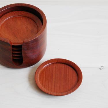 Vintage Modern Cocobolo Rosewood 6 Coasters with Case Made in Costa Rica 