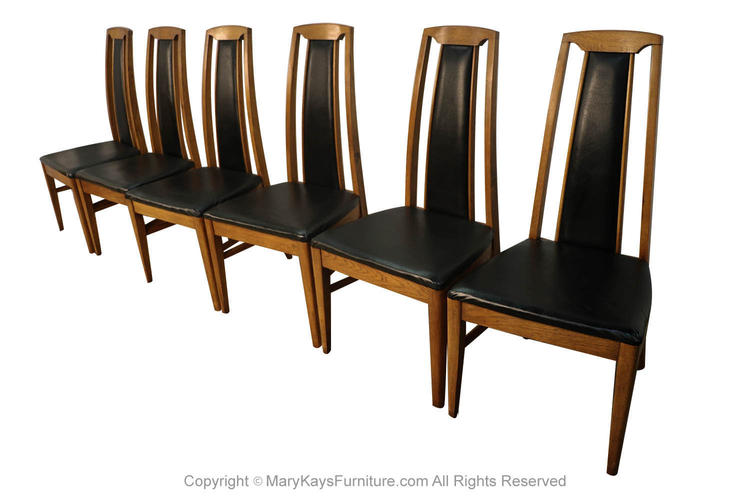 Set of Six Mid Century Modern High Back Walnut Dining Chairs 