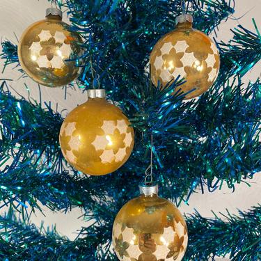 Set of 4 Shiny Brite Gold and Glitter Holiday Ornaments (#C20) 