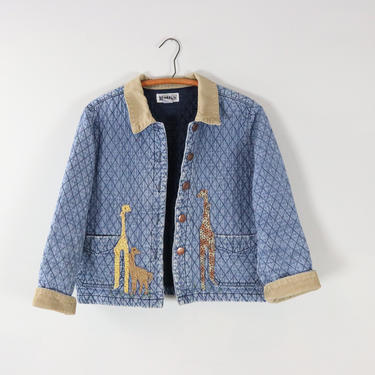 Vintage Quilted Jean Jacket / Corduroy Collar Denim Coat / 90's HAIK'S Outerwear M/L 