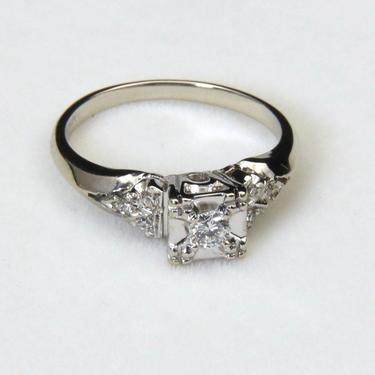 Vintage Estate 14k White Gold Diamond Engagement Ring Sz 5 .20 Carats 