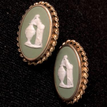 Vintage Wedgwood Green Jasperware Earrings 