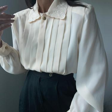 vintage 70s favorite victorian inspired semisheer pleated governess embroidered collar blouse 