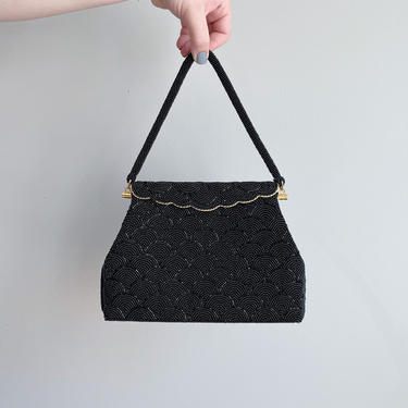 Vintage 60s Black Beaded Handbag Clutch 