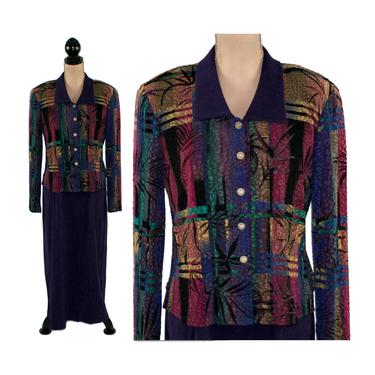 90s Jewel Tone 2 Piece Jacket Dress Large, Long Purple Sleeveless Maxi Set, 1990s Clothes Women, Vintage Clothing from K Studio Size 12 