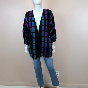 Vtg 1980s blue and purple cotton puff sleeve jacket 