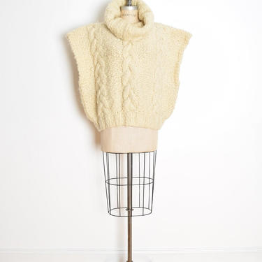 vintage 90s sweater cream wool cable knit chunky over sized jumper top shirt 