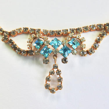 Deco Gold Filled Aqua Crystal Necklace Q CC 