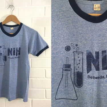 Vintage NIH Blue Tshirt Bethesda Maryland MD Screen Stars Ringer Tee T-Shirt Shirt Short Sleeve National Institutes of Health Women's Small 