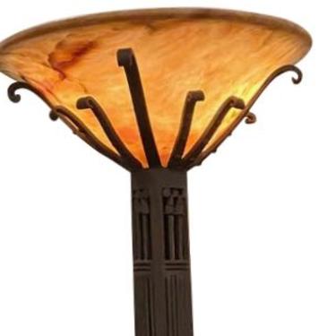 French Art Deco Custom Floor Lamp Iron & Alabaster Torchiere